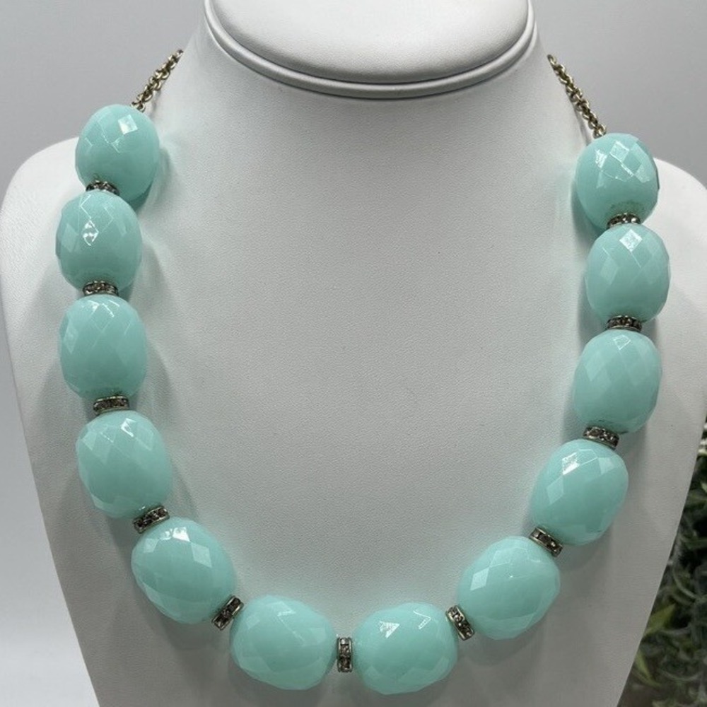 J. Crew Vintage Runway Acrylic
Aquamarine Ice Blue Color Graduated Necklace